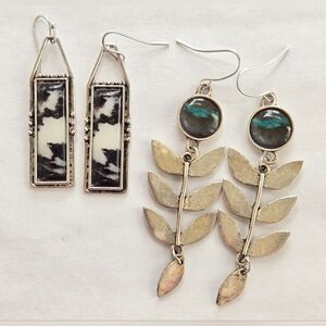 2 Pairs of Faux Stone Dangle Earrings Buffalo Turquoise & Labradorite Boho